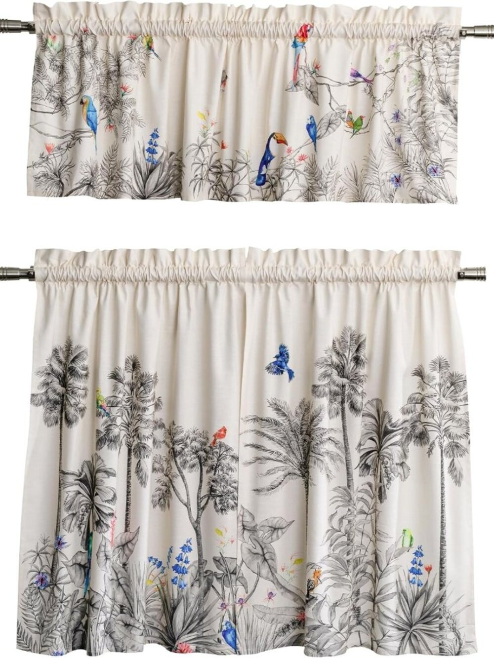 100% Cotton Kitchen Curtain Set - Rod Pocket Design for Windows, Home Decor